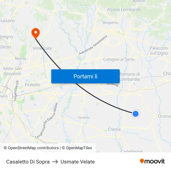 Casaletto Di Sopra to Usmate Velate map