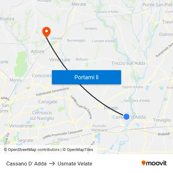 Cassano D' Adda to Usmate Velate map