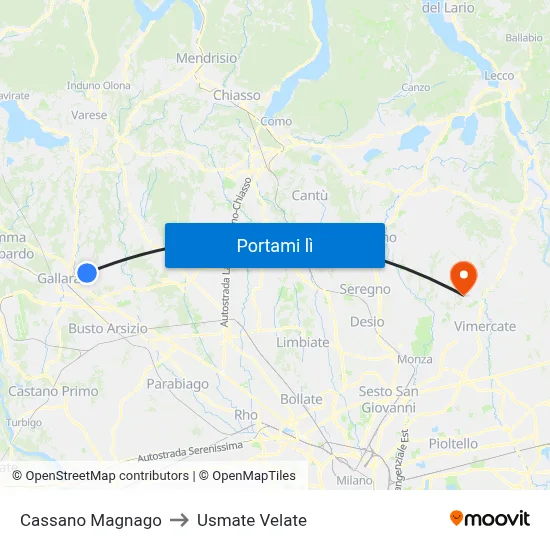 Cassano Magnago to Usmate Velate map