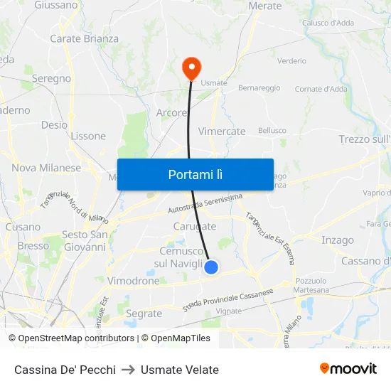 Cassina De' Pecchi to Usmate Velate map