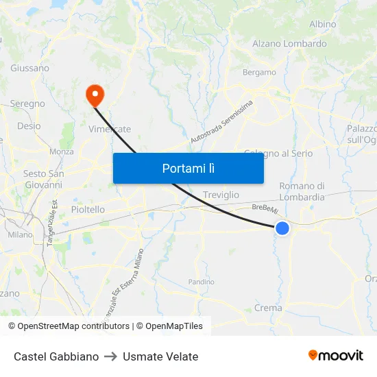 Castel Gabbiano to Usmate Velate map