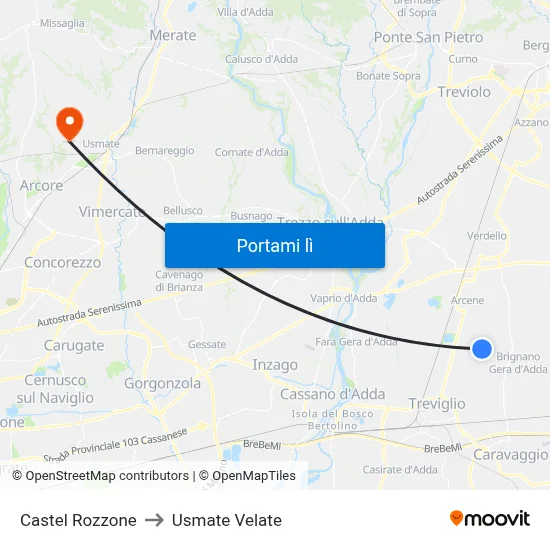 Castel Rozzone to Usmate Velate map