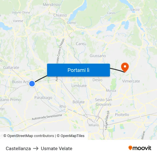 Castellanza to Usmate Velate map