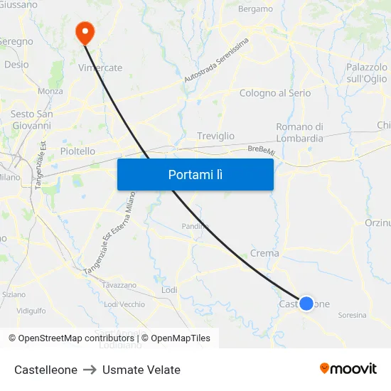 Castelleone to Usmate Velate map