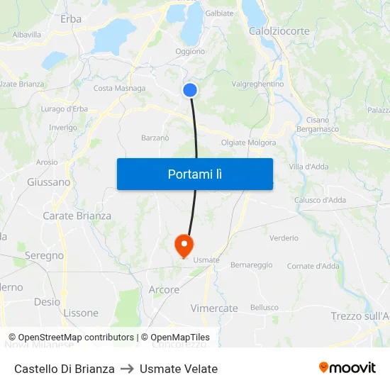 Castello Di Brianza to Usmate Velate map