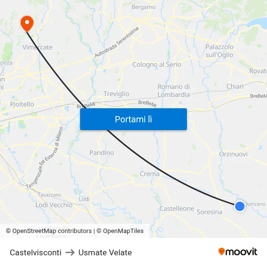 Castelvisconti to Usmate Velate map