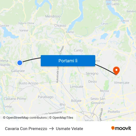 Cavaria Con Premezzo to Usmate Velate map