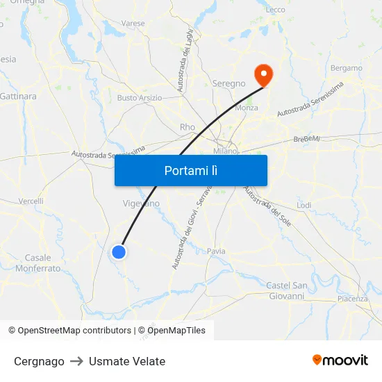 Cergnago to Usmate Velate map