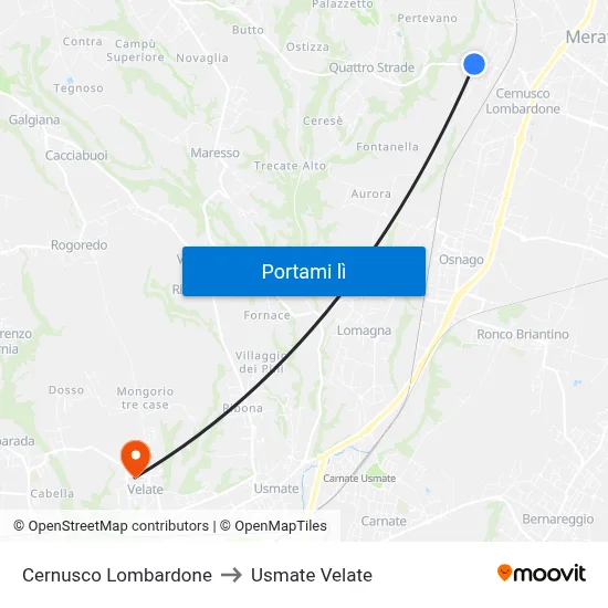 Cernusco Lombardone to Usmate Velate map