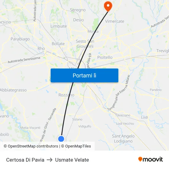 Certosa Di Pavia to Usmate Velate map