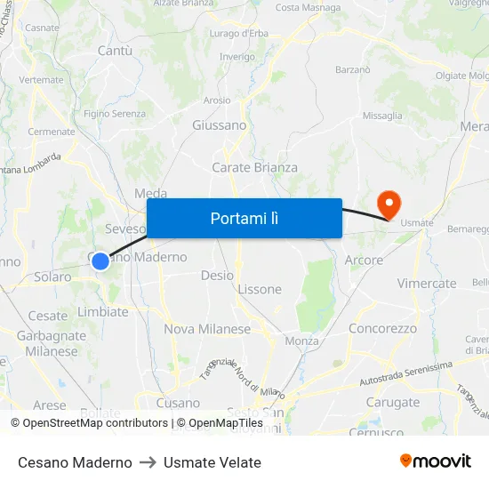 Cesano Maderno to Usmate Velate map