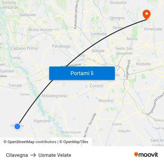 Cilavegna to Usmate Velate map