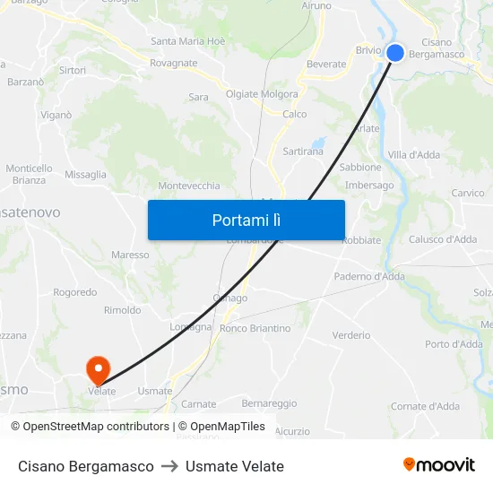 Cisano Bergamasco to Usmate Velate map