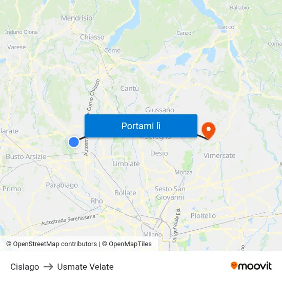 Cislago to Usmate Velate map