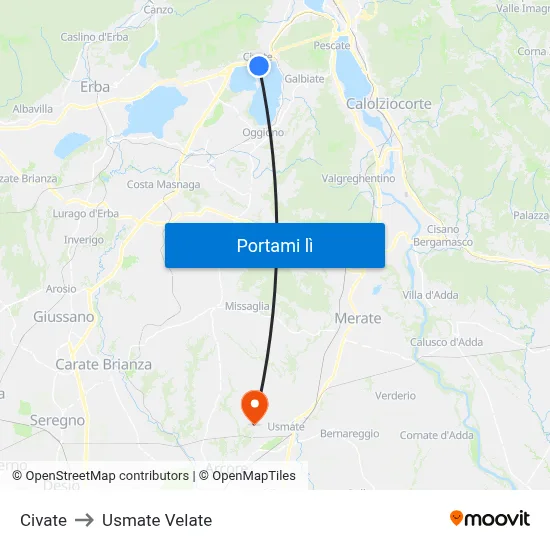 Civate to Usmate Velate map