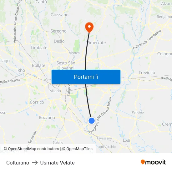Colturano to Usmate Velate map