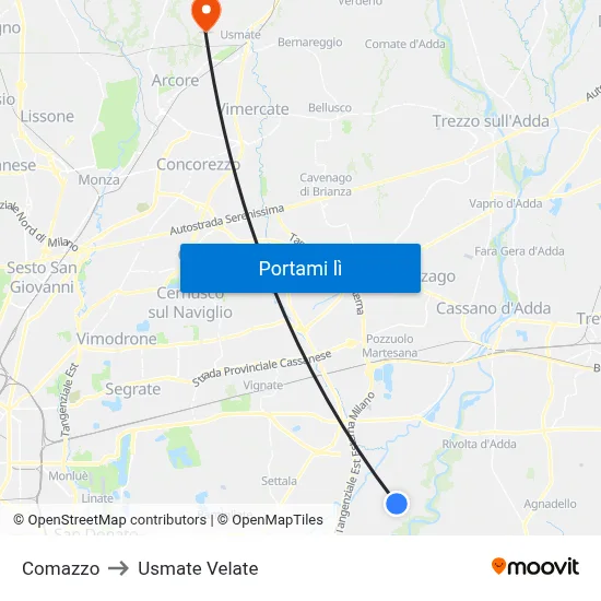 Comazzo to Usmate Velate map