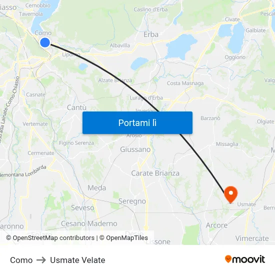 Como to Usmate Velate map