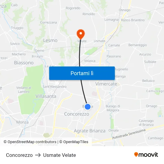 Concorezzo to Usmate Velate map