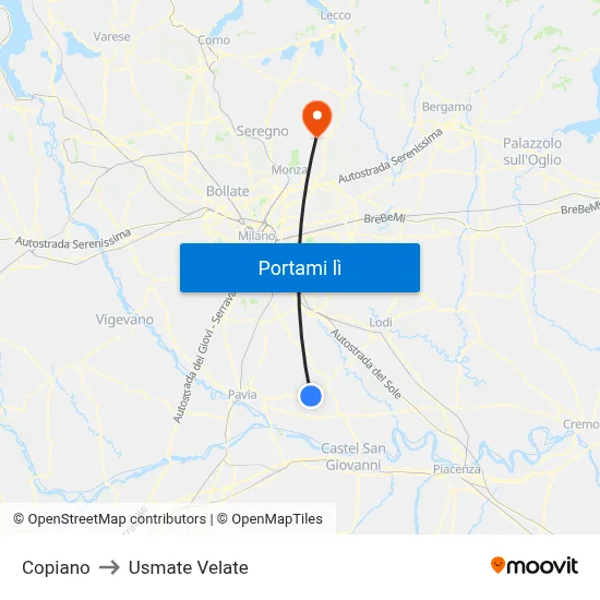 Copiano to Usmate Velate map