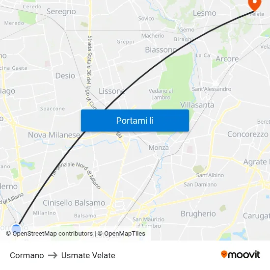Cormano to Usmate Velate map