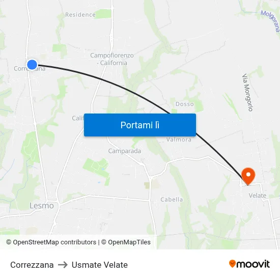 Correzzana to Usmate Velate map