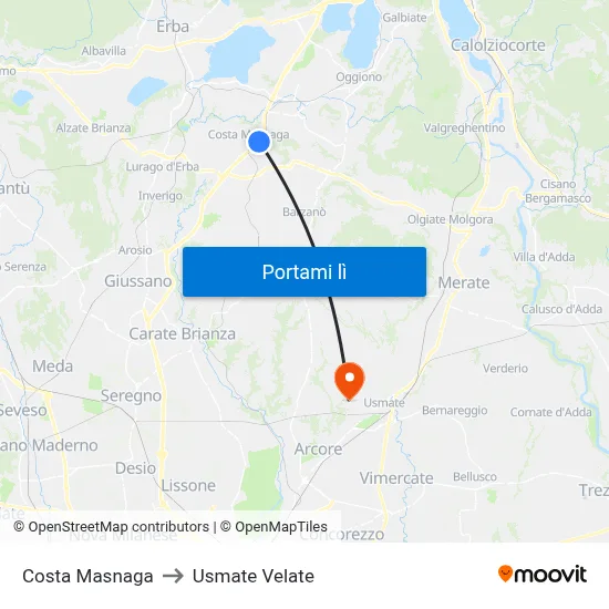 Costa Masnaga to Usmate Velate map