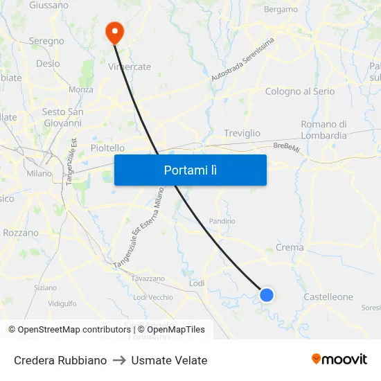 Credera Rubbiano to Usmate Velate map