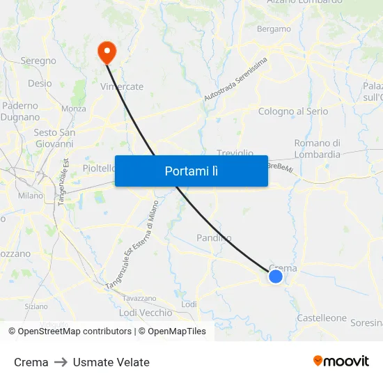 Crema to Usmate Velate map