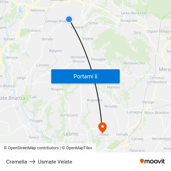 Cremella to Usmate Velate map