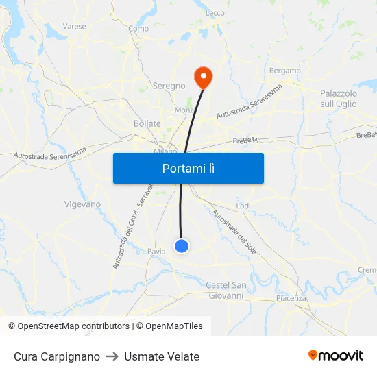 Cura Carpignano to Usmate Velate map