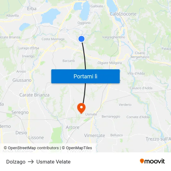 Dolzago to Usmate Velate map