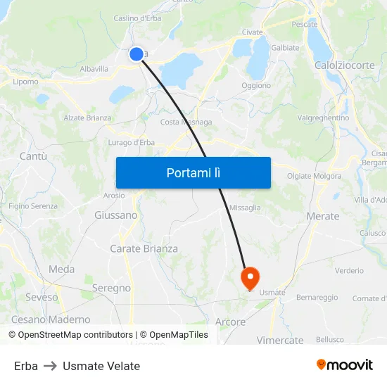 Erba to Usmate Velate map
