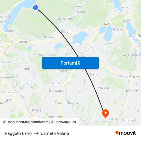 Faggeto Lario to Usmate Velate map
