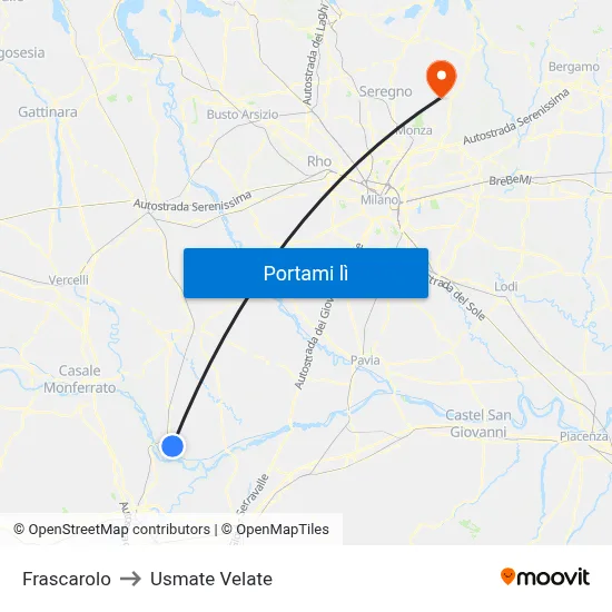 Frascarolo to Usmate Velate map