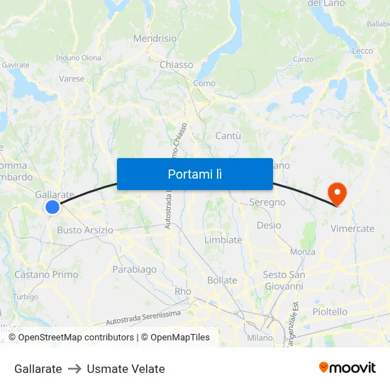 Gallarate to Usmate Velate map
