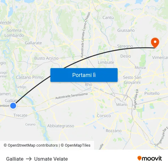 Galliate to Usmate Velate map