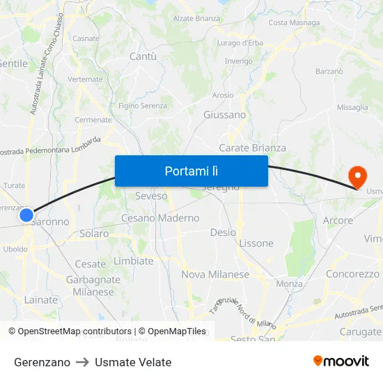 Gerenzano to Usmate Velate map