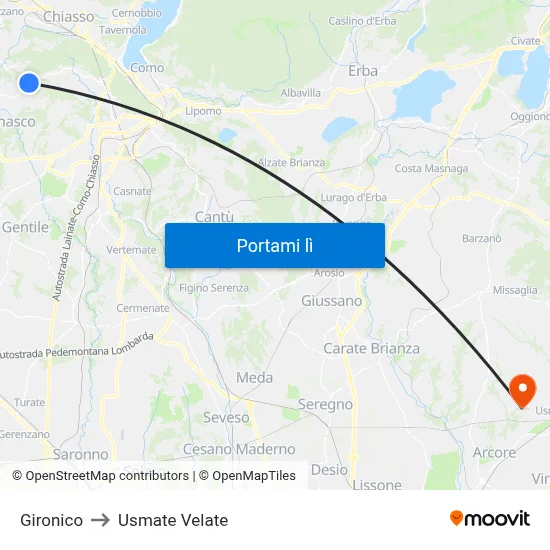 Gironico to Usmate Velate map