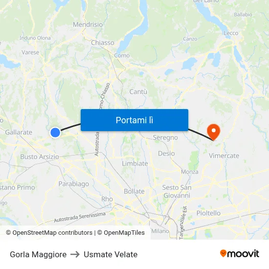 Gorla Maggiore to Usmate Velate map