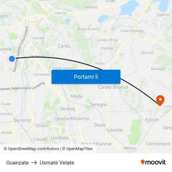 Guanzate to Usmate Velate map