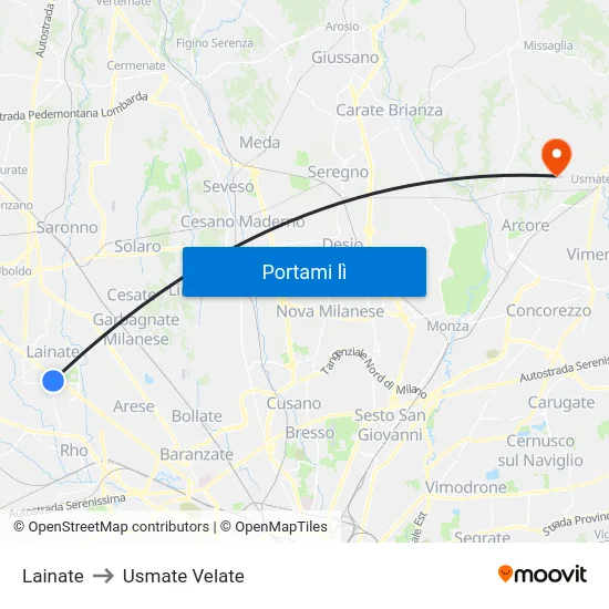 Lainate to Usmate Velate map