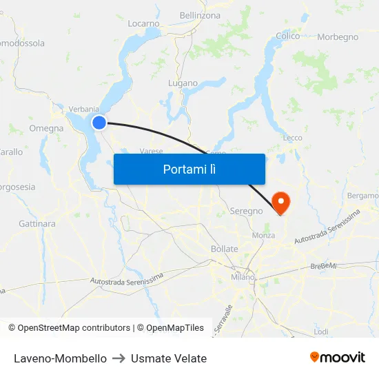Laveno-Mombello to Usmate Velate map