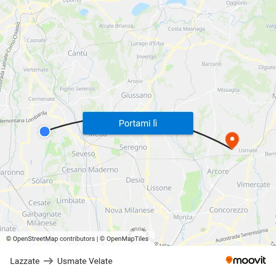 Lazzate to Usmate Velate map