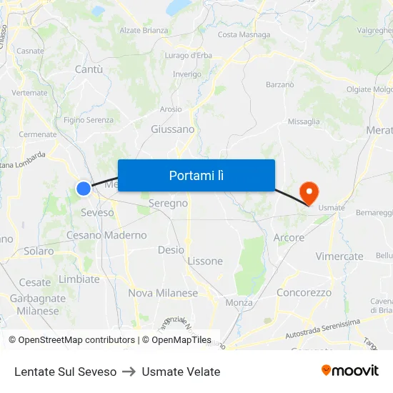 Lentate Sul Seveso to Usmate Velate map
