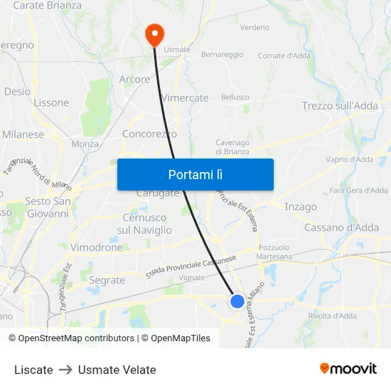 Liscate to Usmate Velate map