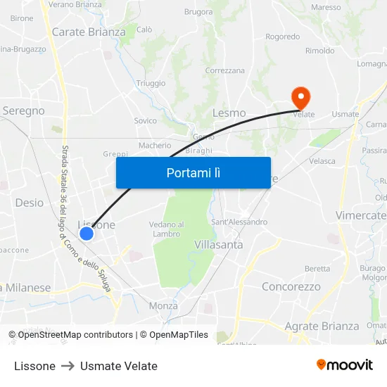 Lissone to Usmate Velate map