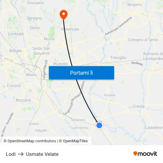 Lodi to Usmate Velate map