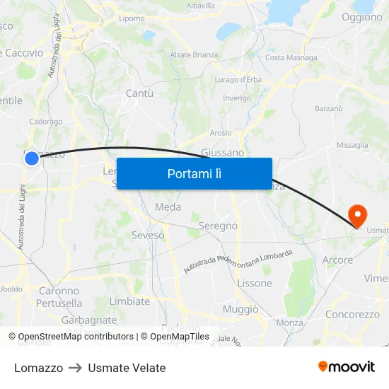 Lomazzo to Usmate Velate map