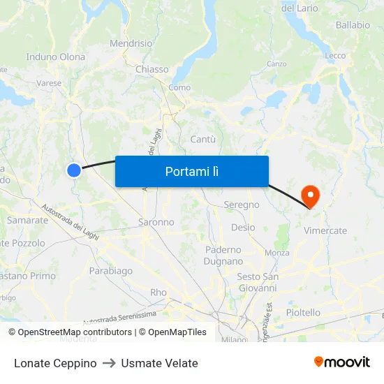 Lonate Ceppino to Usmate Velate map